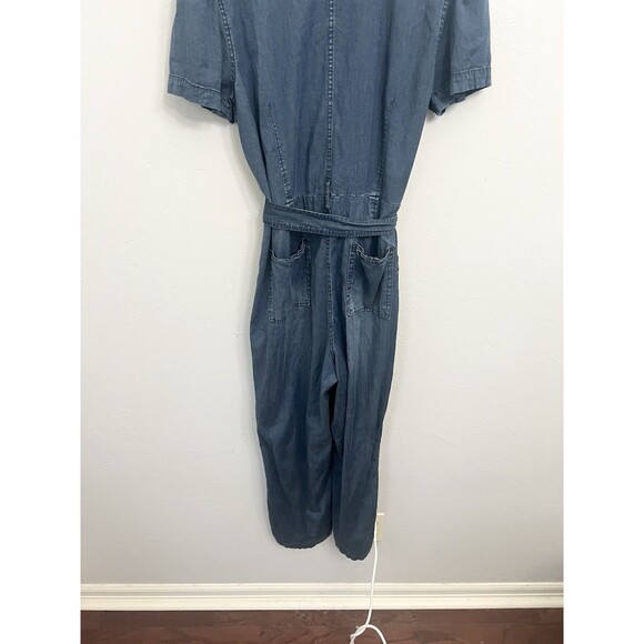 Candace Cameron Bure Tencel Denim Jumpsuit Dark Rinse Large Wide Leg New Tie QVC - Picture 9 of 9